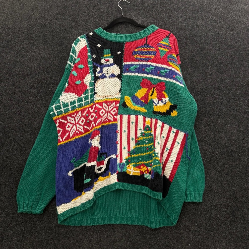 Vintage Boundary Waters 90s Christmas Sweater Womens 3X Patchwork Santa 3XL